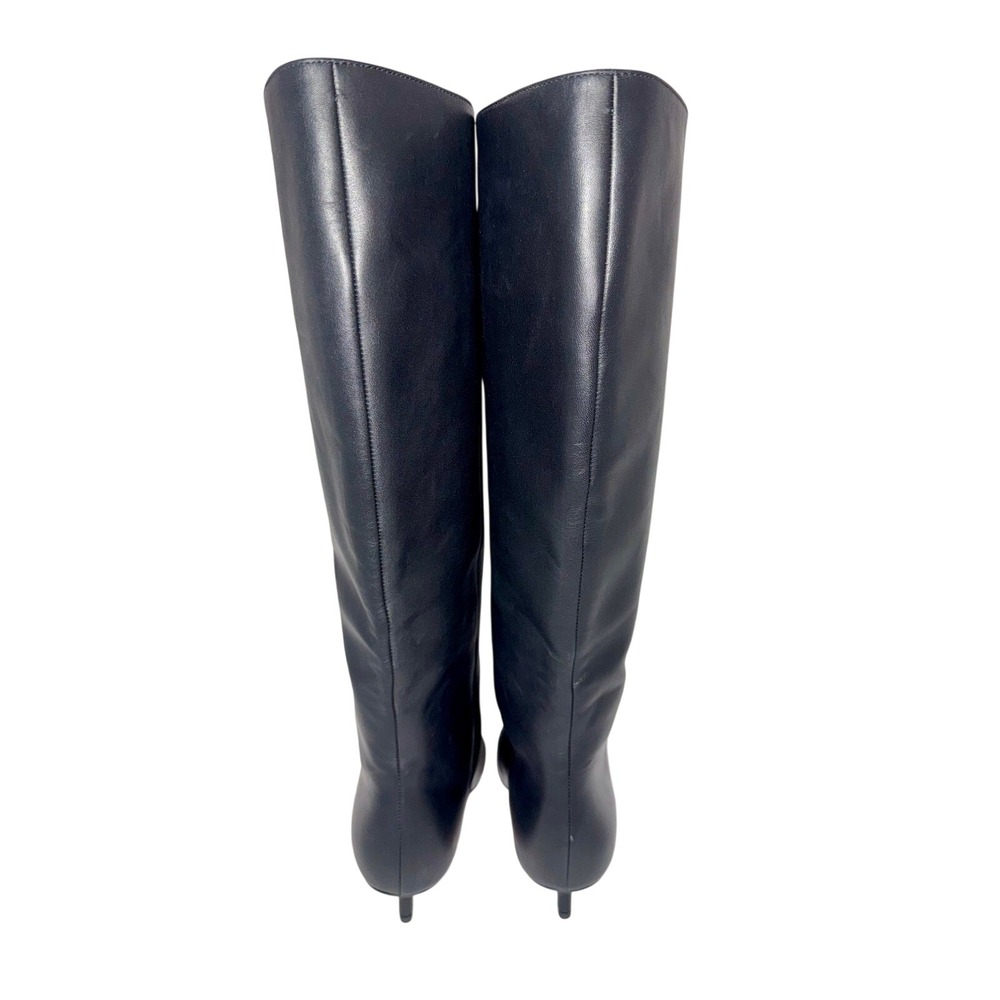 Veronica Beard Black Leather Wide Calf Knee High Kitten Heel Boots Womens 6M - Picture 3 of 9